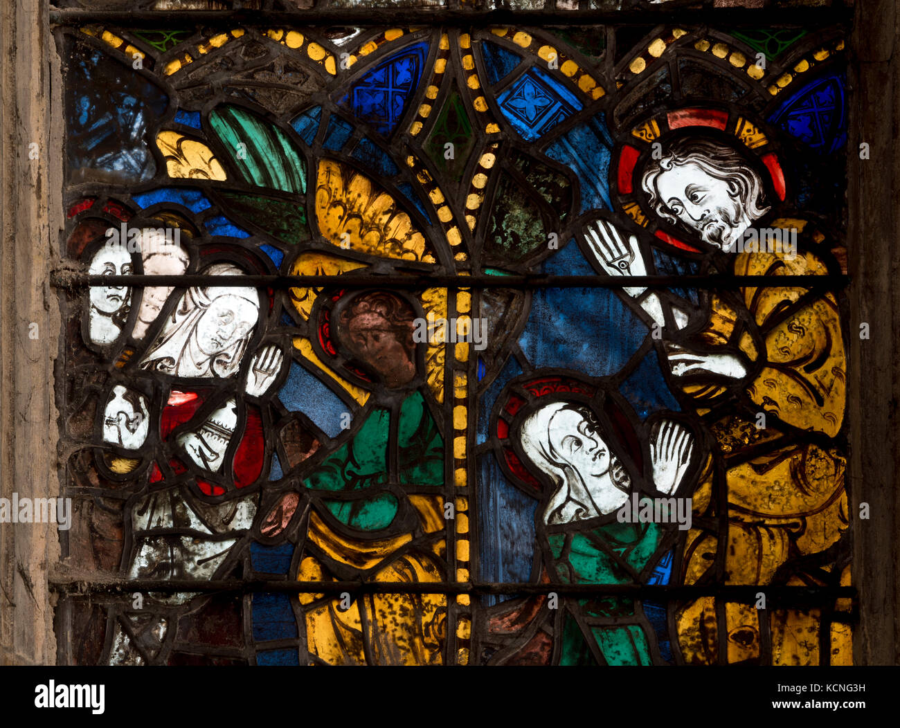 Medieval stained glass, St. Mary Magdalene`s Church, Newark, Nottinghamshire, England, UK Stock Photo